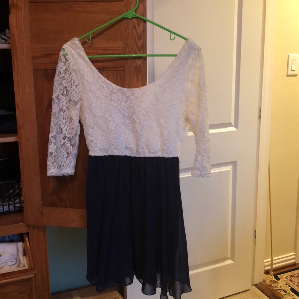 Lace top and navy bottom dress